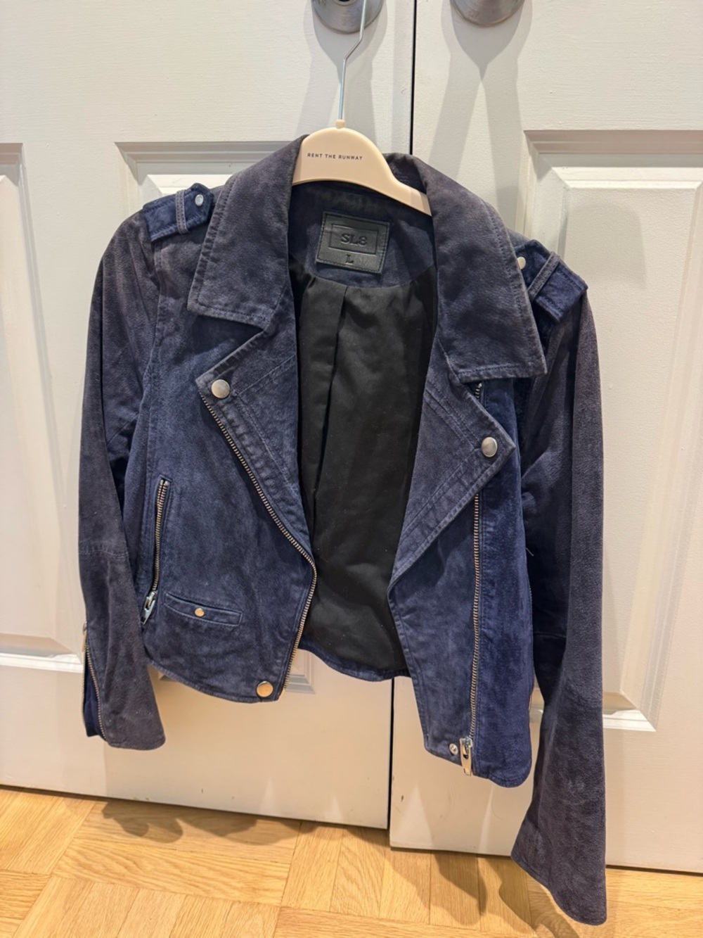 Navy Suede Moto Jacket - Women's